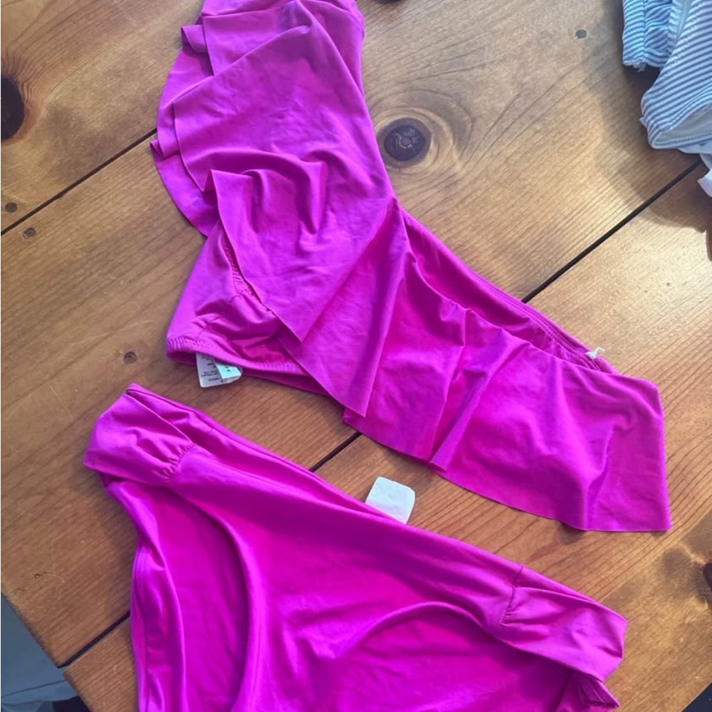 Vibrant Pink Bikini Set - one shoulder size 8 too (no padding) size 10 bottoms